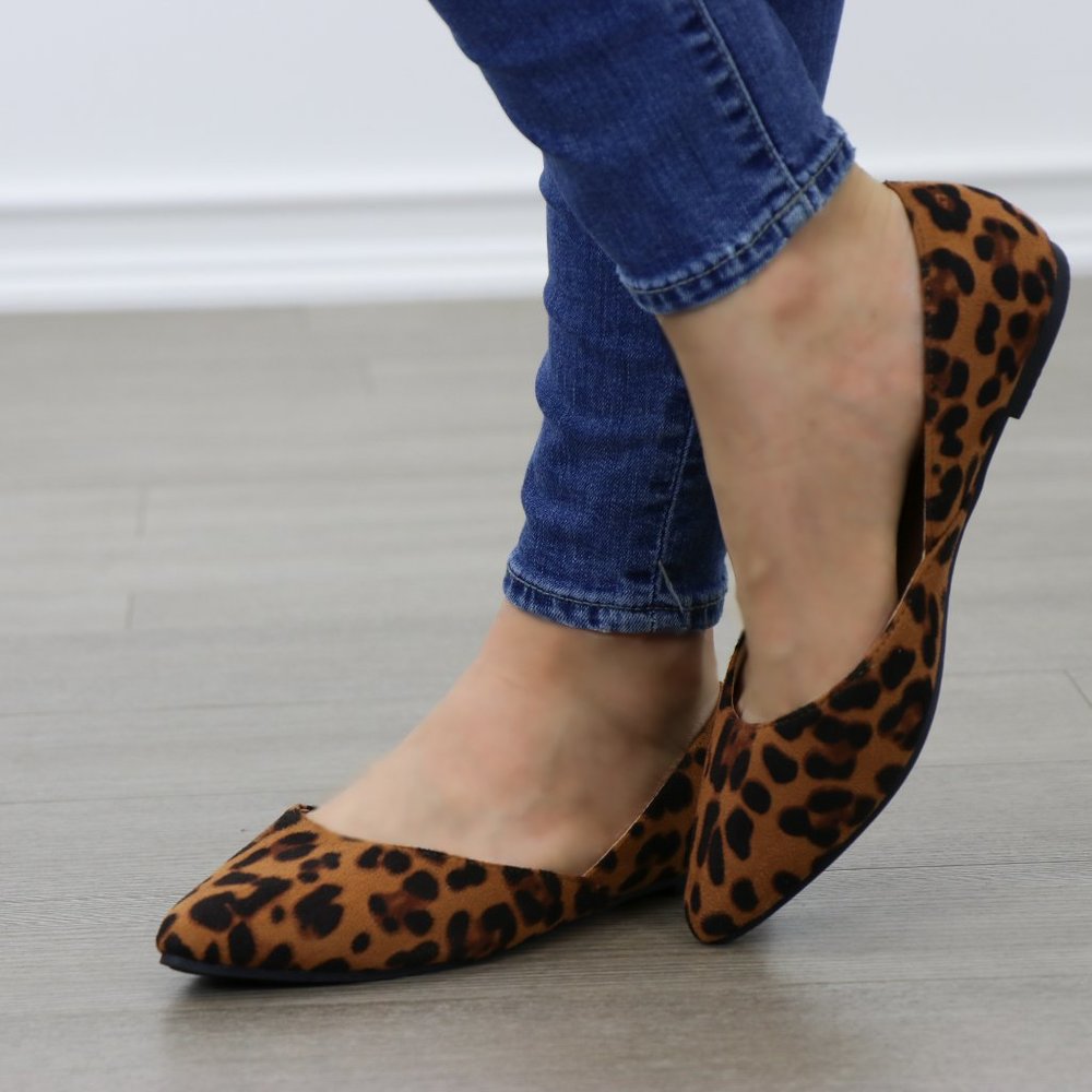 Leopard Print Vegan Suede Slip On Flats - Picture 5 of 16